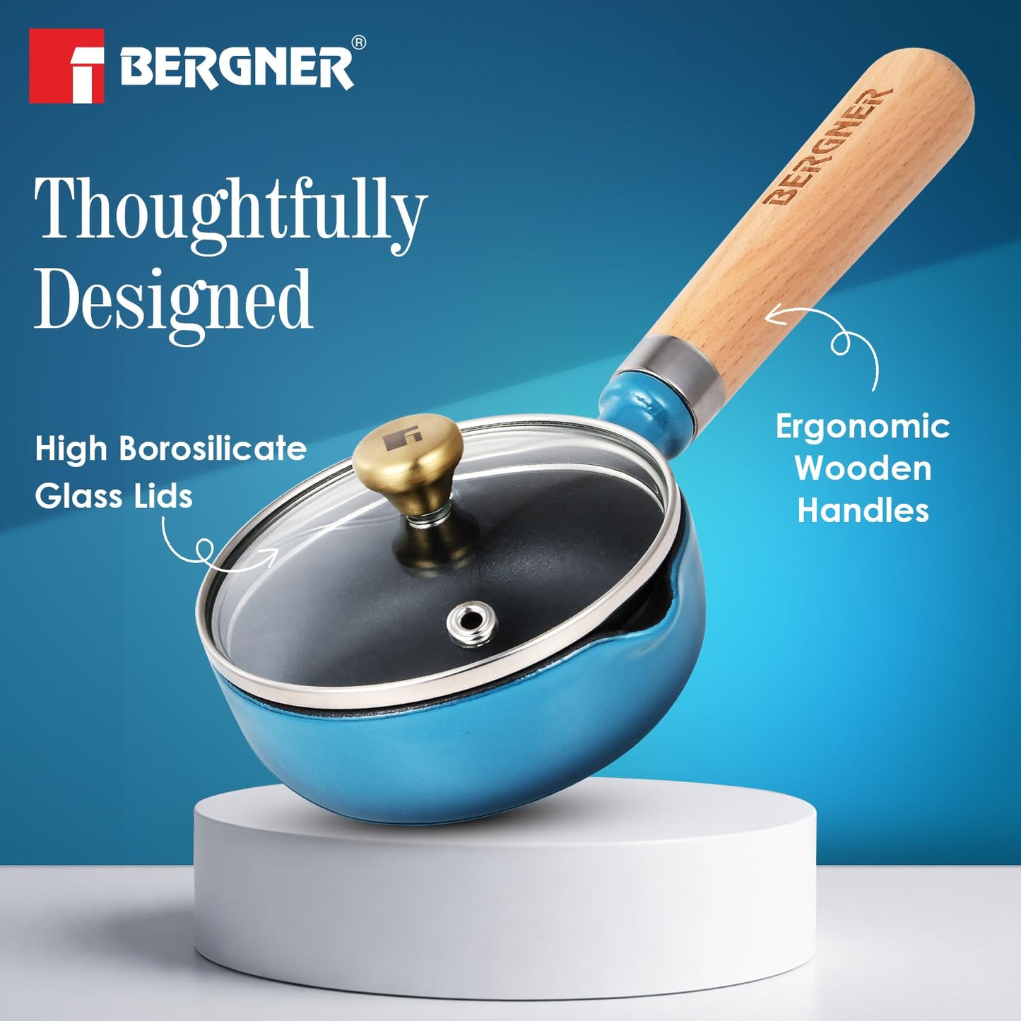 Bergner Excalibur 12cm Cast Iron Tadka Pan with Lid | Blue