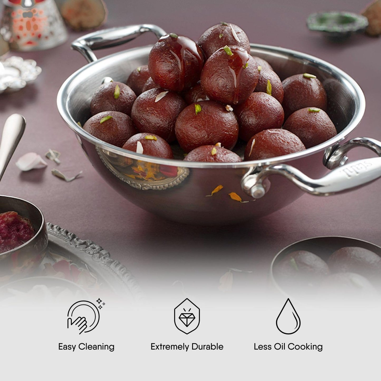 Stahl Artisan Triply Deep Kadhai with Lid Induction Gas