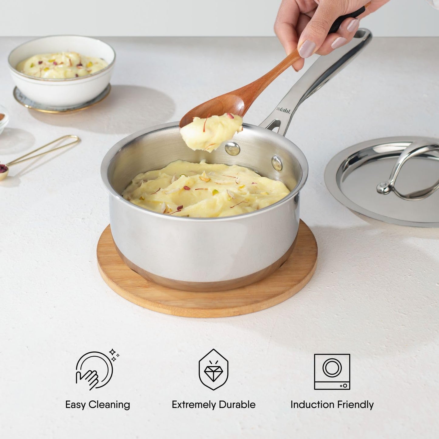 Stahl Artisan Triply Belly Sauce Pan 1.6L 2.4L Induction Gas