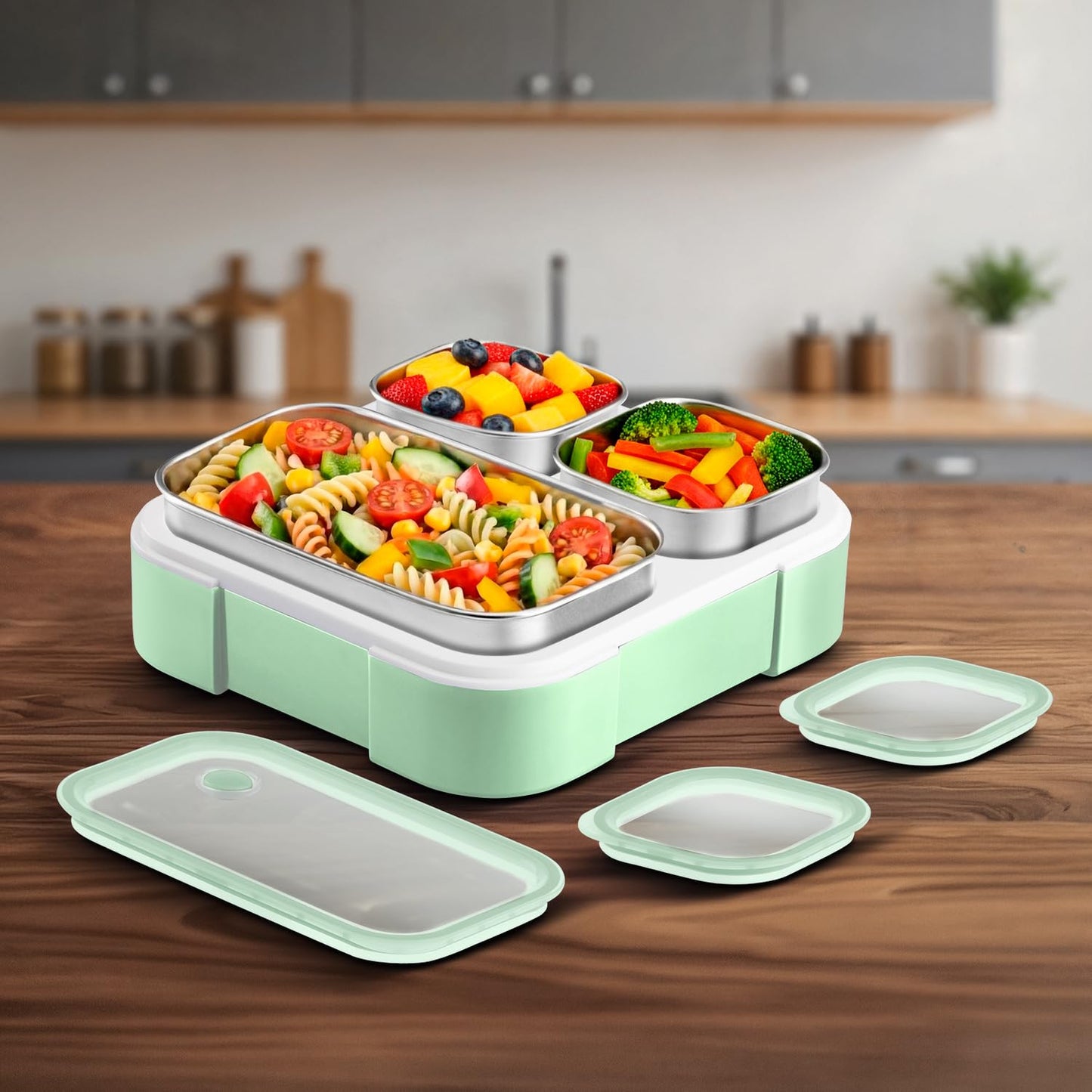 VAYA Tydbyt Kids Lunch Box 650ml Stainless Steel Bento Tiffin Box with 3 Leakproof Containers