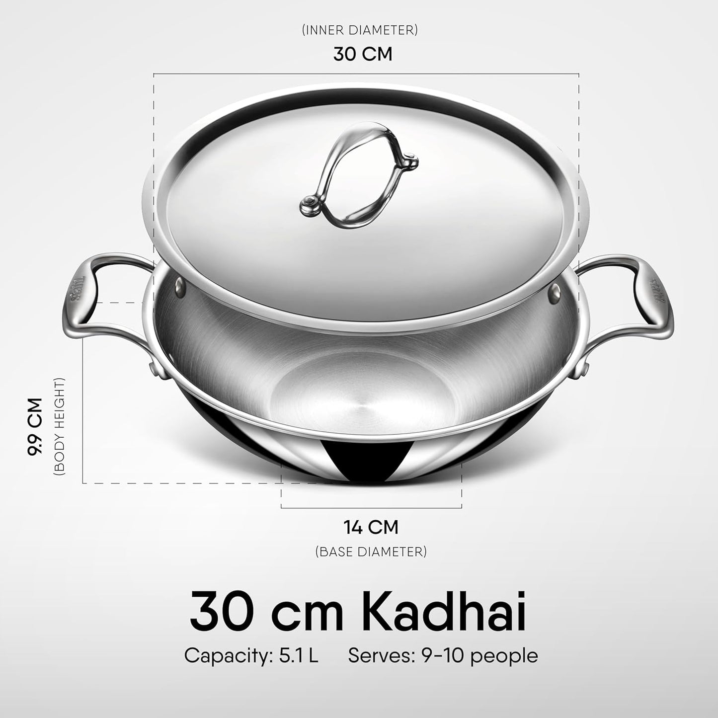 Stahl Artisan Kadhai Triply Induction Gas with Lid