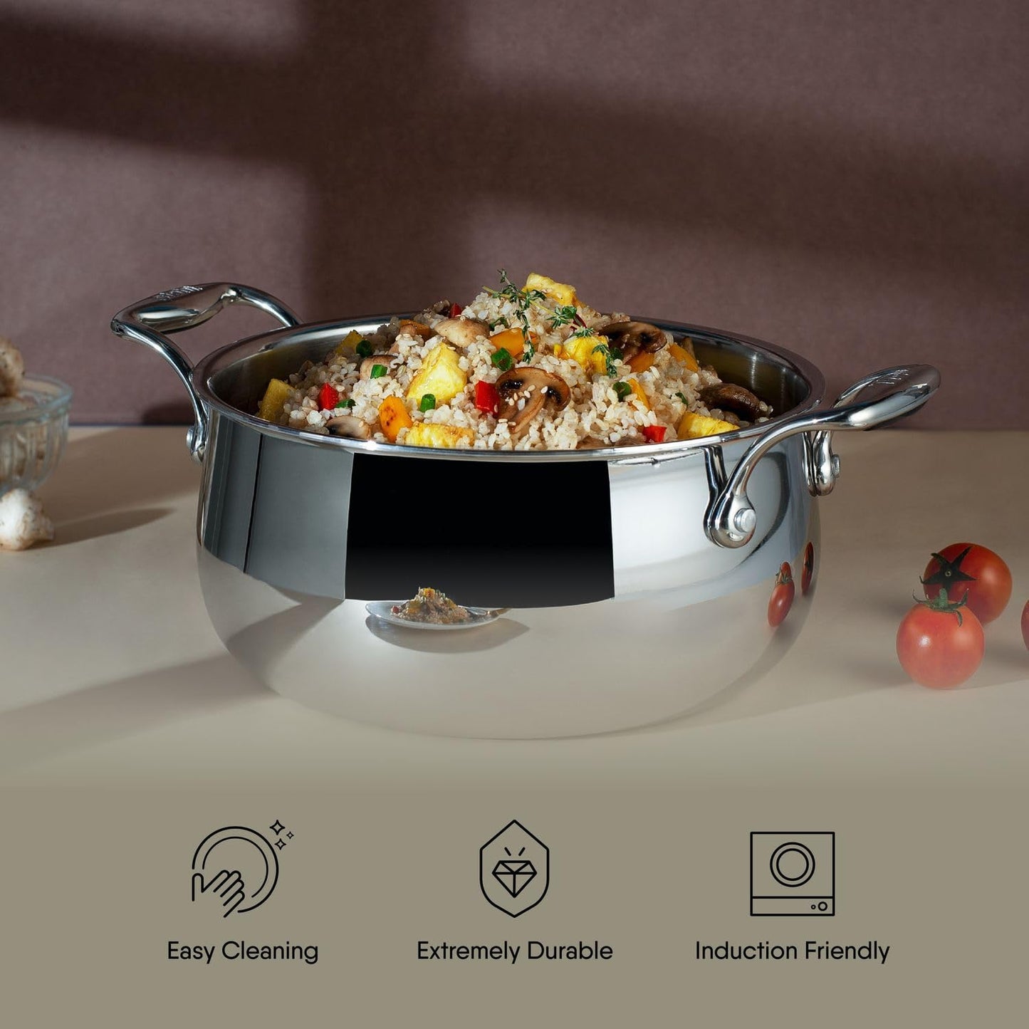 Stahl Triply Biryani Pot Sauce Pot 2.4L 3.2L 4.2L Induction Gas