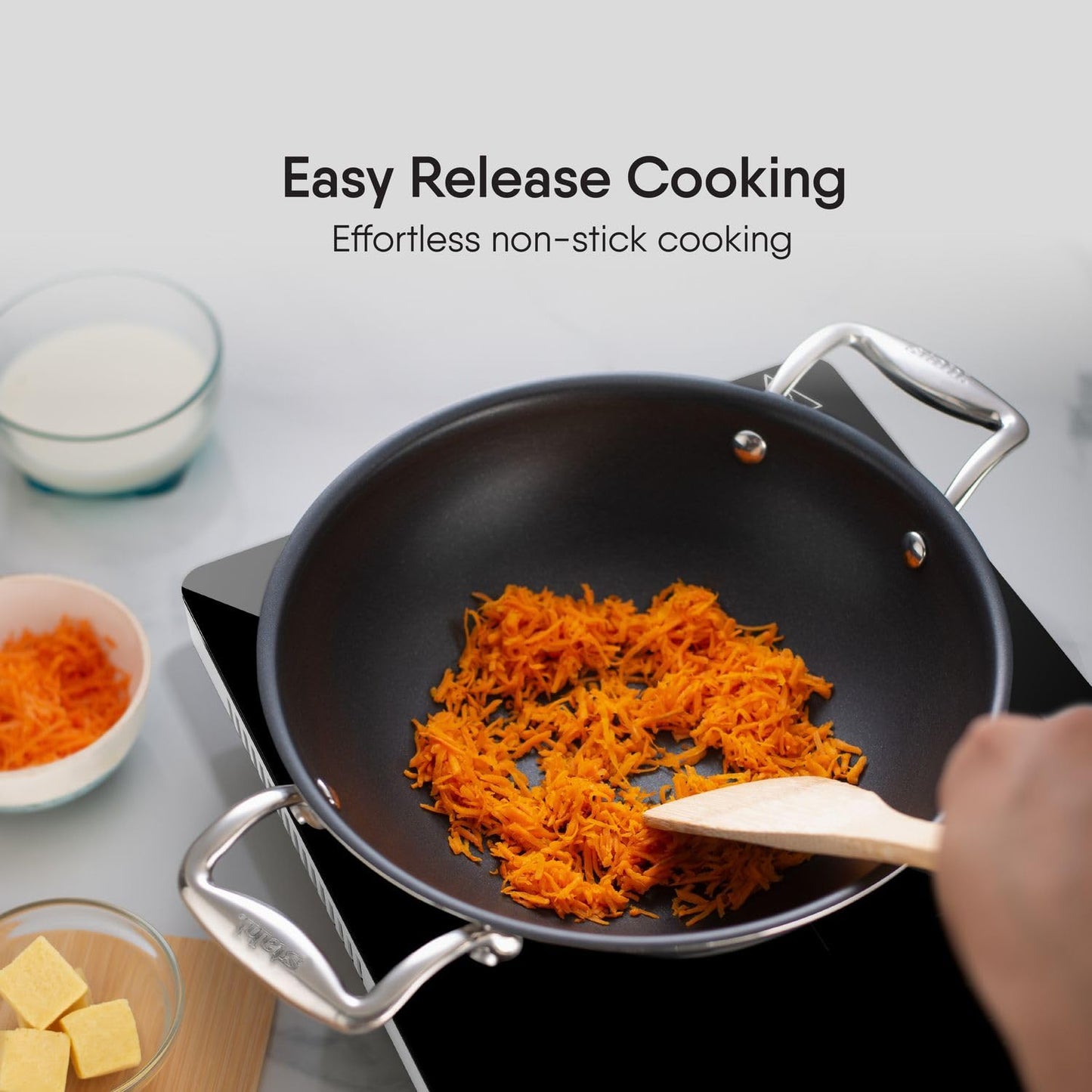 Stahl Artisan Kadhai Non Stick Triply with Lid