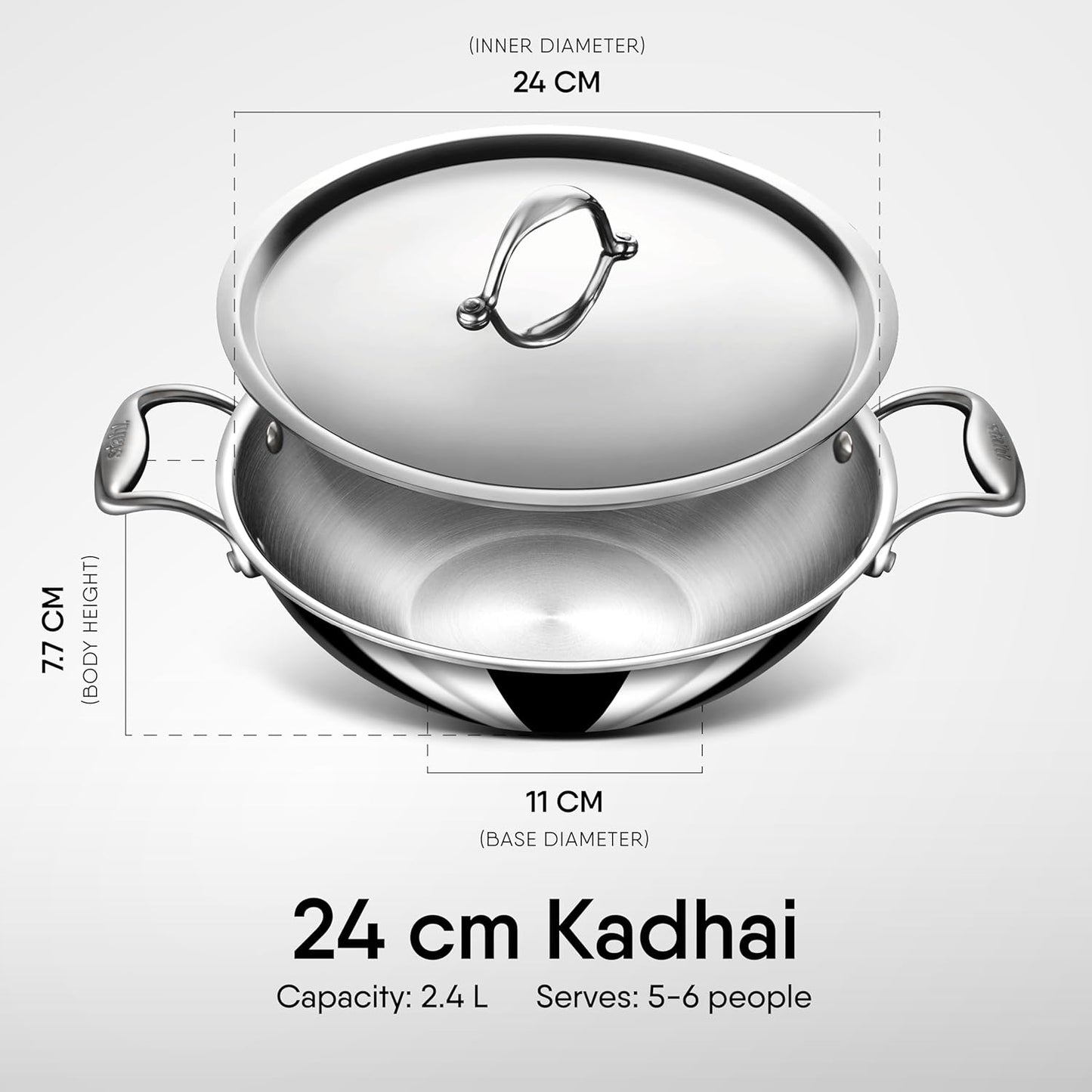 Stahl Artisan Kadhai Triply Induction Gas with Lid