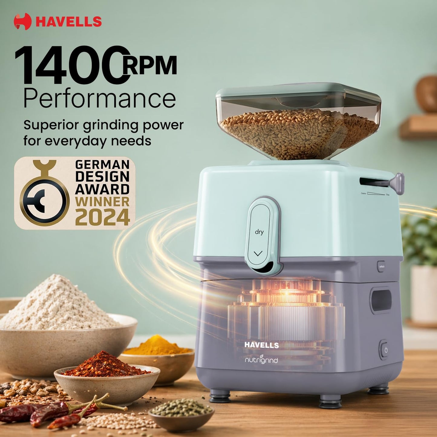 Havells Nutrigrind Atta Chakki | high-performance 400W induction motor