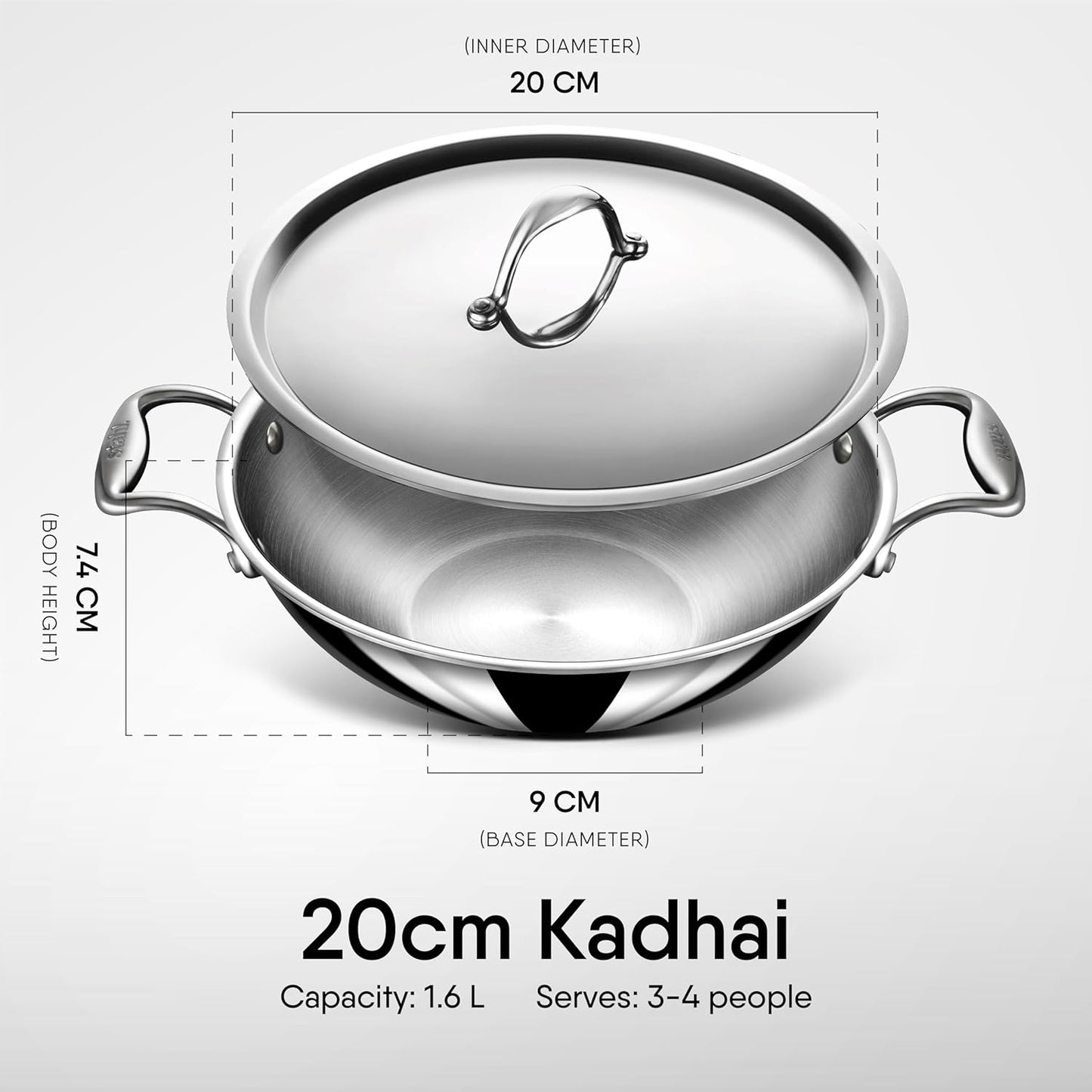 Stahl Artisan Kadhai Triply Induction Gas with Lid