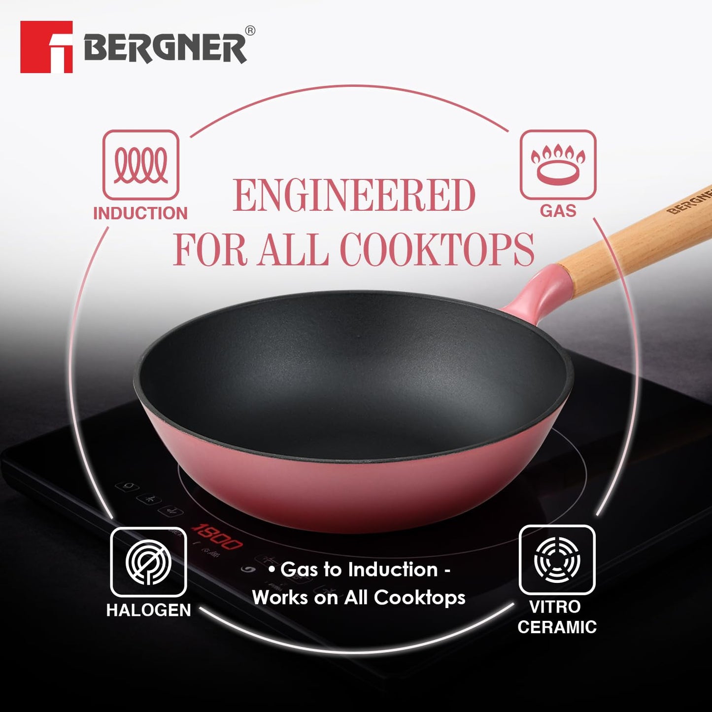 Bergner Excalibur 2L Cast Iron Wok | Non-Stick PFAS-Free