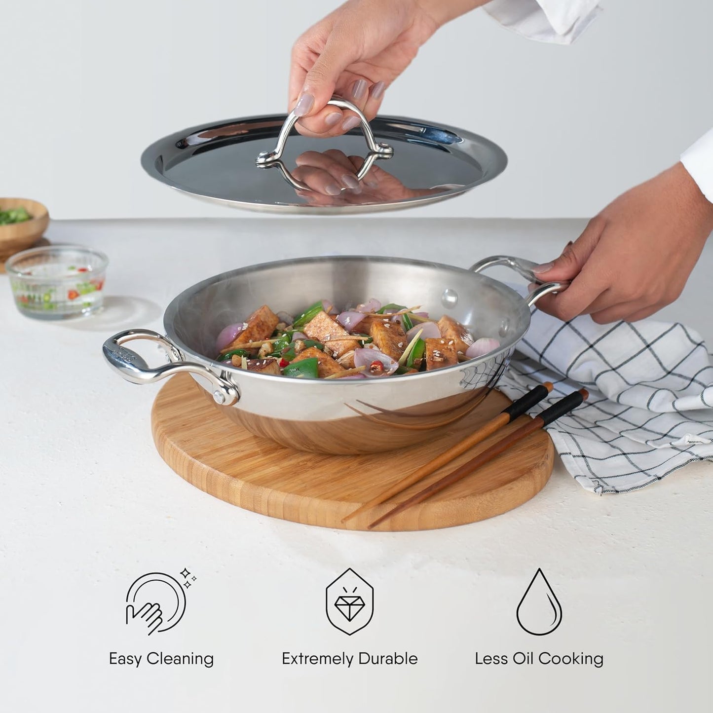 Stahl Artisan Kadhai Triply Induction Gas with Lid