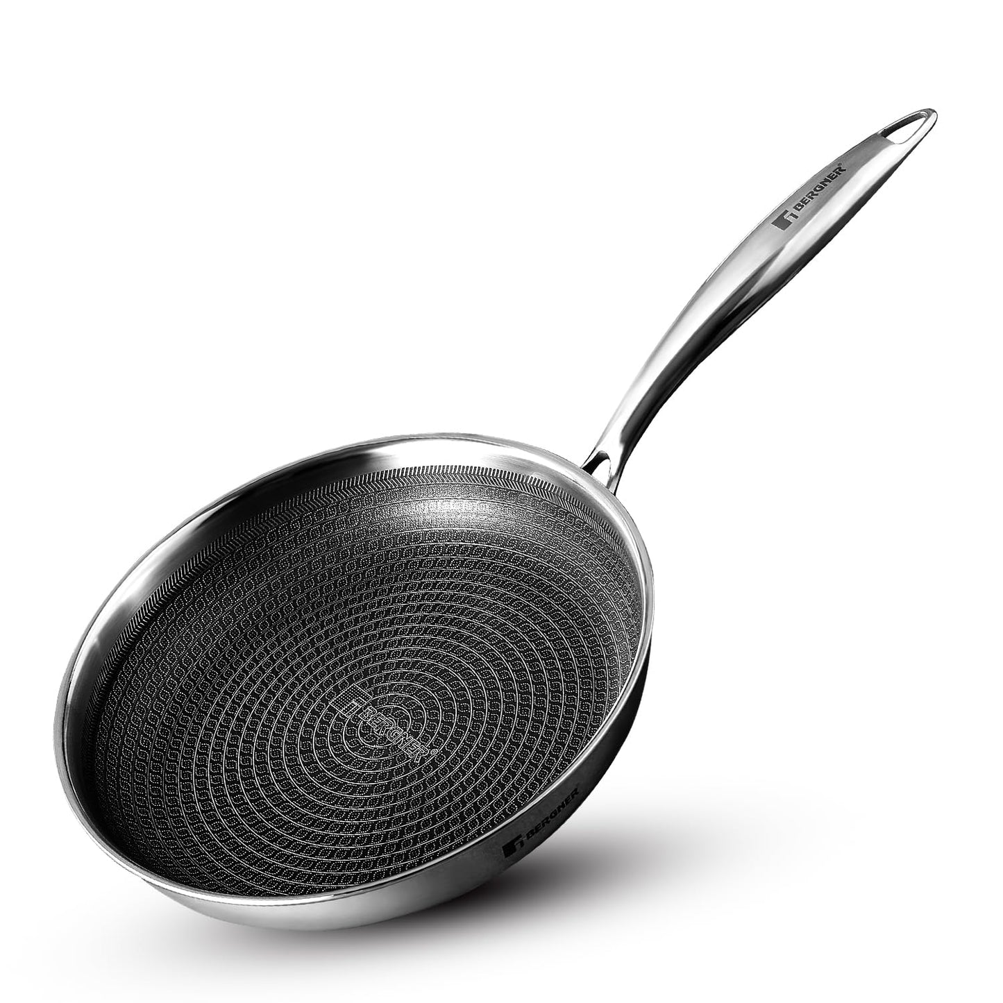 BERGNER Hitech Triply Stainless Steel Scratch Resistant Non Stick Frypan, Induction Base, Food Safe (PFOA Free), 5 Years Warranty, Silver
