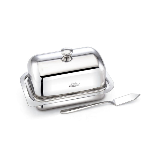 HORIZON Gokul Butter Dish Fits One Stick of Butter | Ideal Butter & Coconut Butter in Fridge | Stainless Steel Covered Butter Dish Dishwasher Safe (Silver Color)