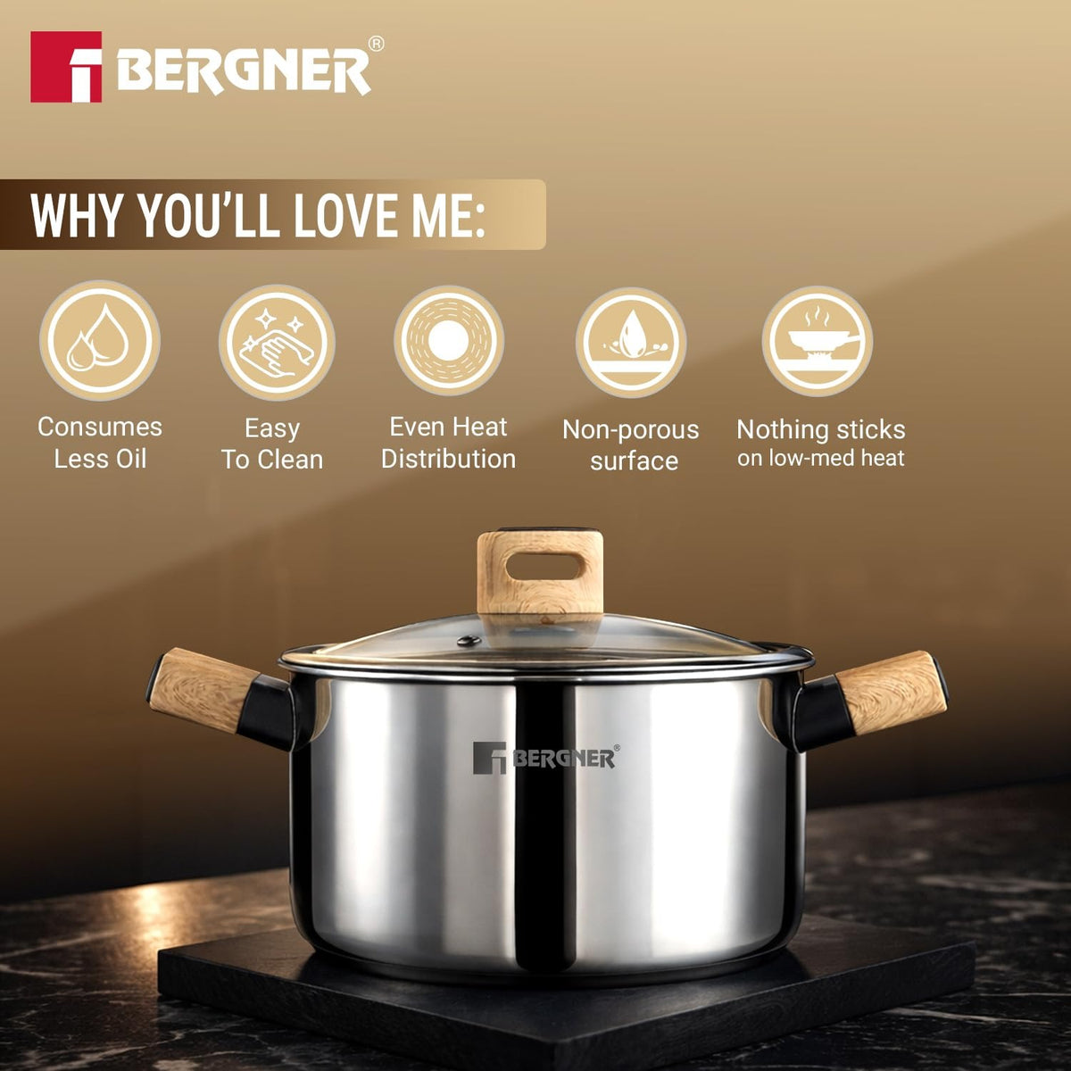 Berger TRI-Oak Casserole With Glass Lid
