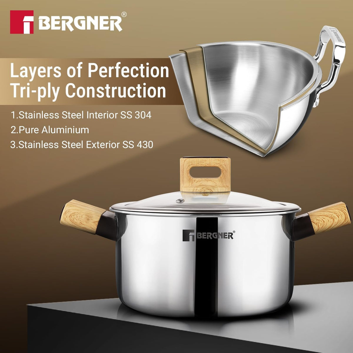 Berger TRI-Oak Casserole With Glass Lid