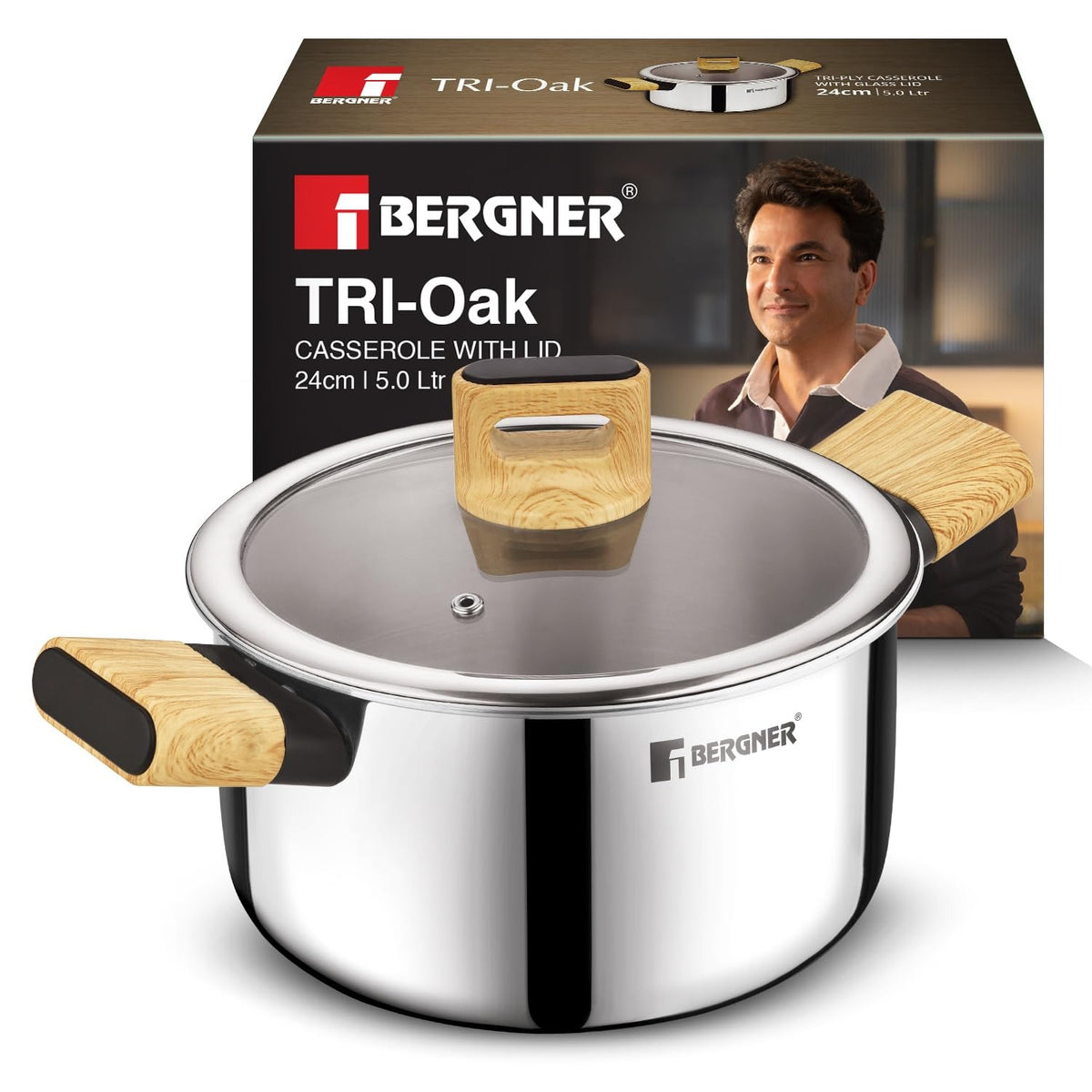 Berger TRI-Oak Casserole With Glass Lid