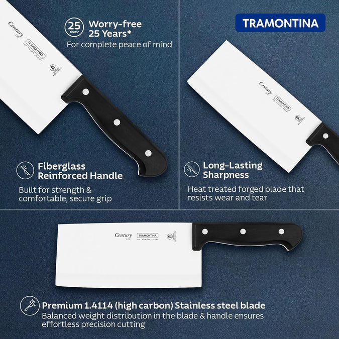 Century 7 Inch Stainless Steel Cleaver Knife | Heavy Duty Meat & Vegetable Chopper | Professional Kitchen Cleaver | 25 Year Warranty