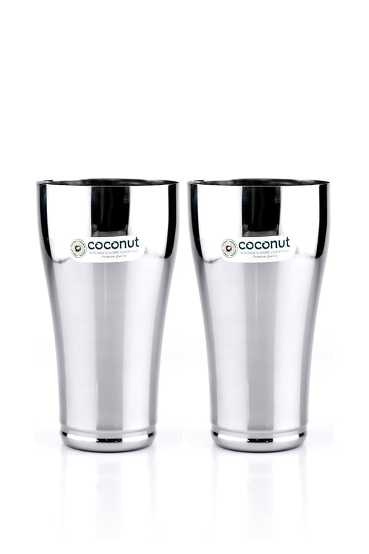 Coconut Stainless Steel Jumbo Lassi Glasses - Set of 2 (650ml Each), Multipurpose Steel Water Glass, Dual matt and Gloss Finish on The Glass