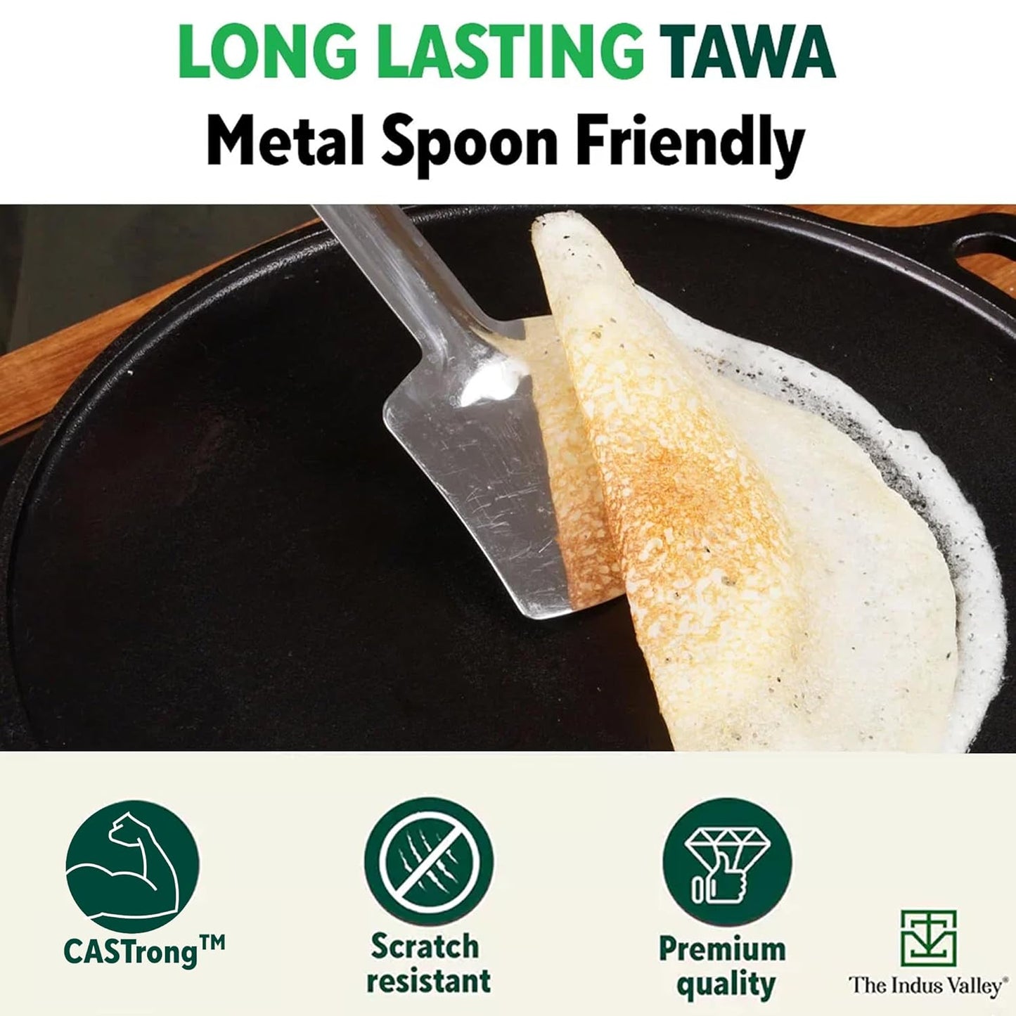 The Indus Valley Pre-Seasoned Cast Iron Tawa for Dosa/Chapathi | 30.2cm/11.8 inch, 2.4kg | Induction Friendly | Nonstick, Pre-Seasoned Tawa, 100% Pure & Toxin-Free, No Chemical Coating, Black