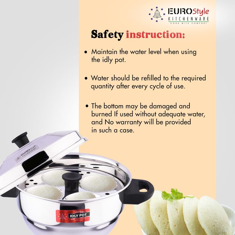 Eurostyle Compact 12 Supreme Heavy Stainless Steel Idly Pot Cookware for Idli, Idiyappam, Dhokla & Vegetable Steamer 3 Idly Plates (12 idlis) 1 Mini Idly Plate & 1 Steamer Plate (EUS_Comp_12_Sup)