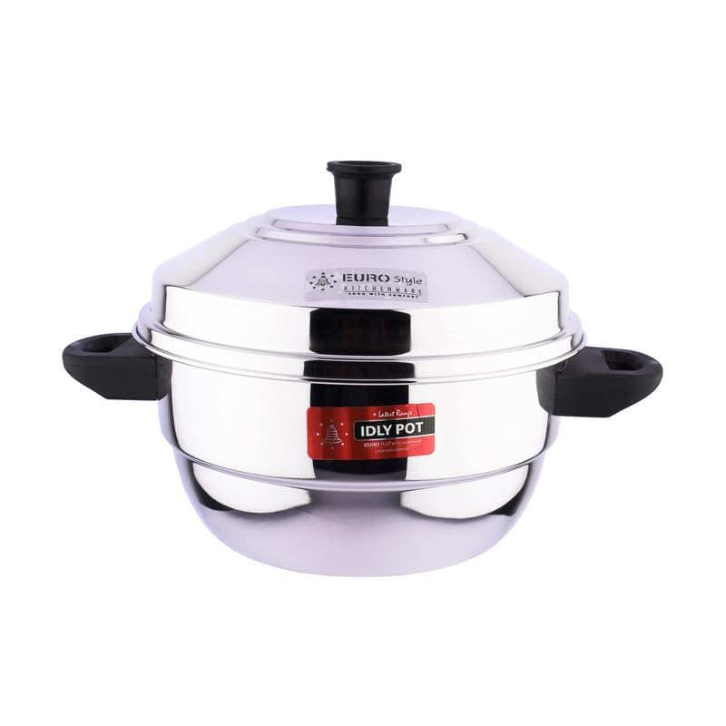 Eurostyle Compact 12 Supreme Heavy Stainless Steel Idly Pot Cookware for Idli, Idiyappam, Dhokla & Vegetable Steamer 3 Idly Plates (12 idlis) 1 Mini Idly Plate & 1 Steamer Plate (EUS_Comp_12_Sup)