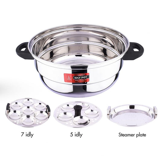 Eurostyle Royal 12 Stainless Steel Idly Cookware, 2 Idly Plates (12 idly) & 1 Steamer Plate, 5 L Capacity With 3Years Warranty (Stainless Steel,EUS_Royal_12_S)