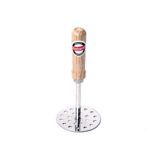 Embassy Stainless Steel Vegetable/Potato/Pav Bhaji Masher with Wooden Handle, Pack of 1,