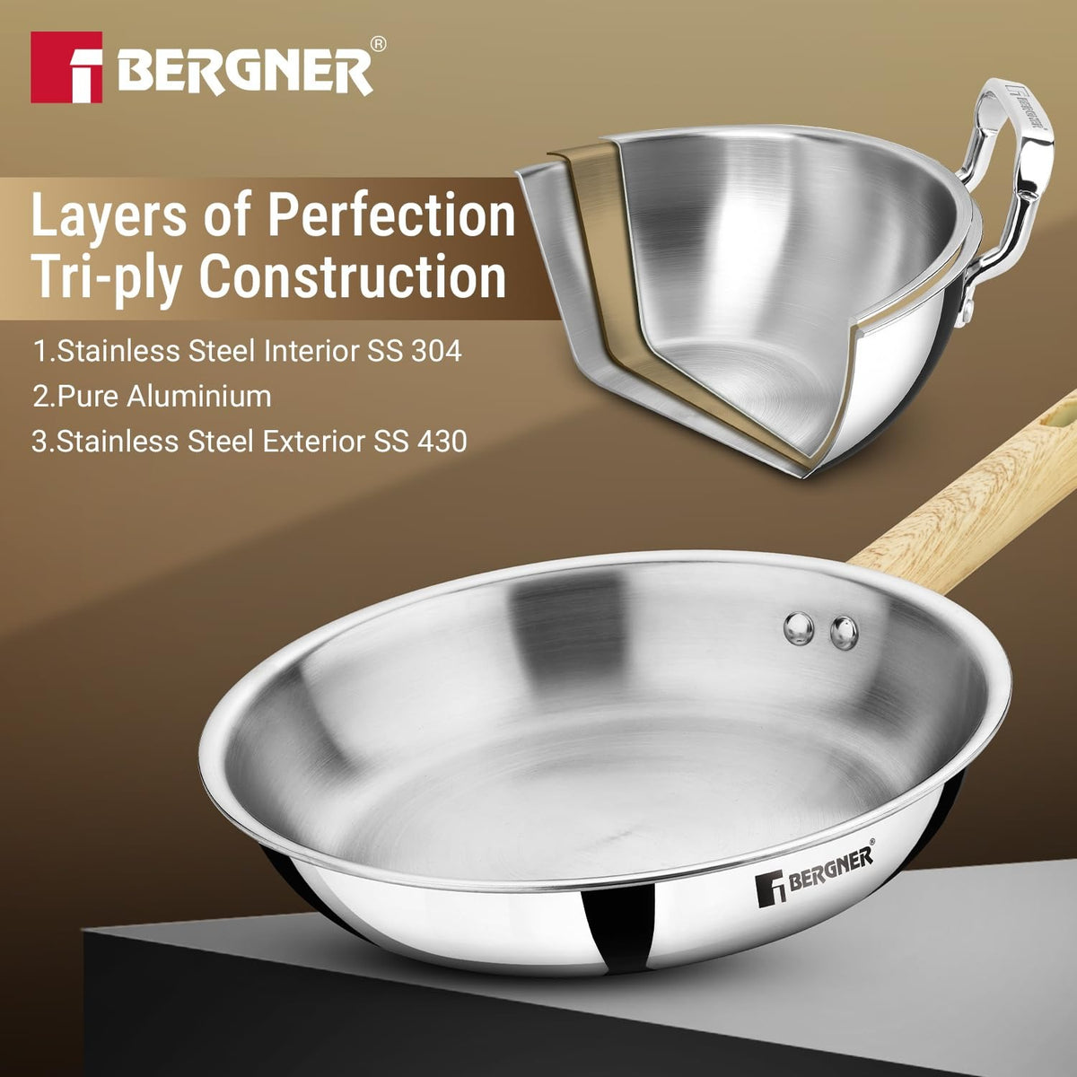 Berger TRI-Oak Frypan With Glass Lid