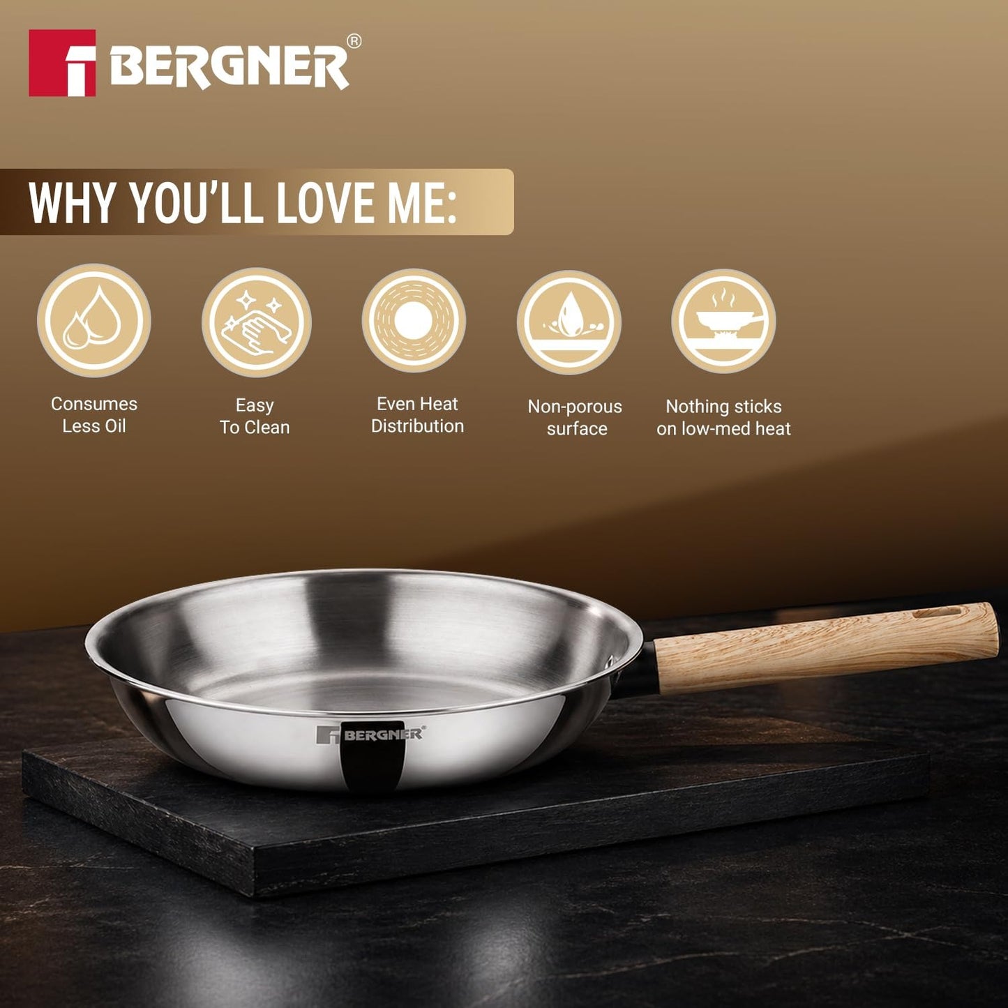 Berger TRI-Oak Frypan With Glass Lid