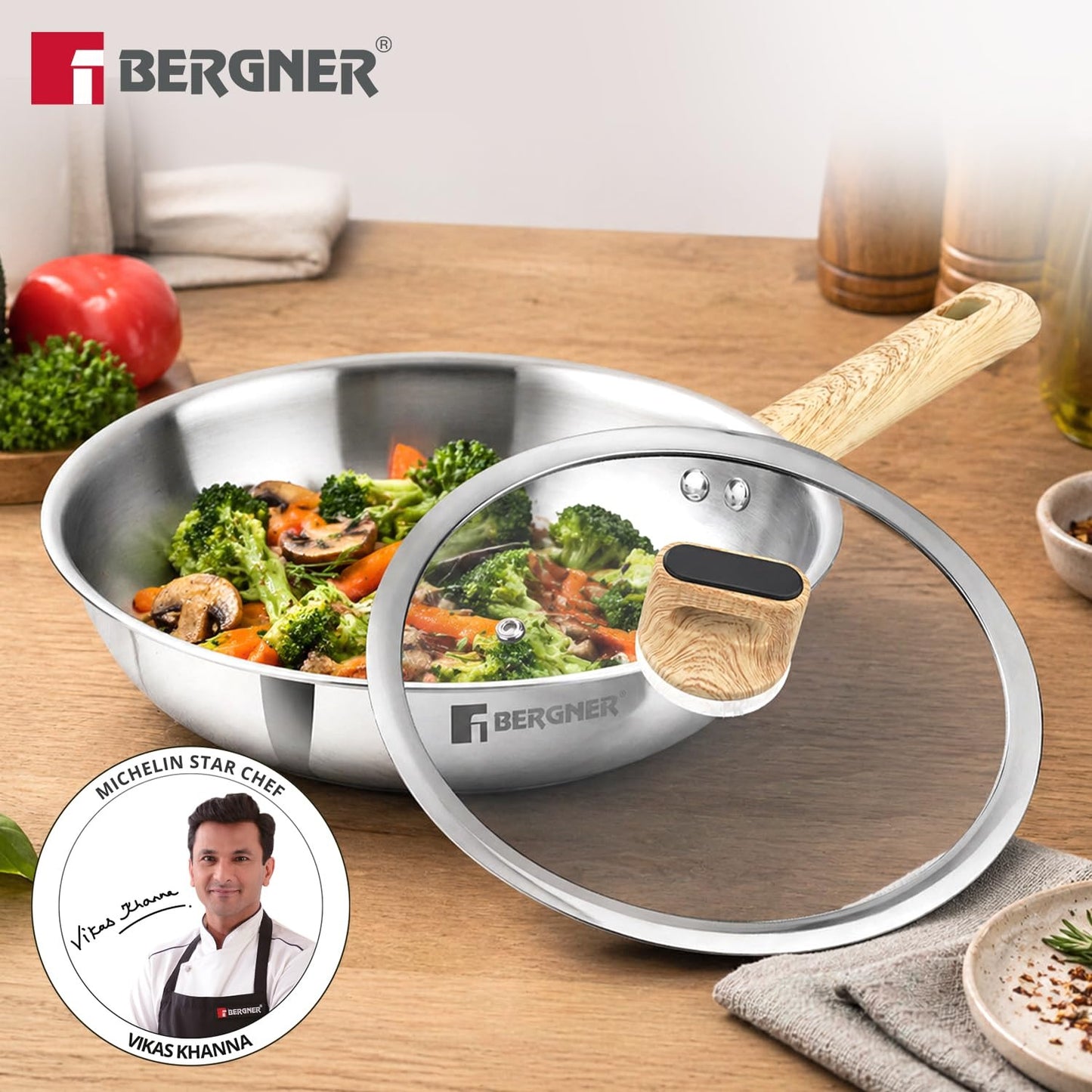Berger TRI-Oak Frypan With Glass Lid