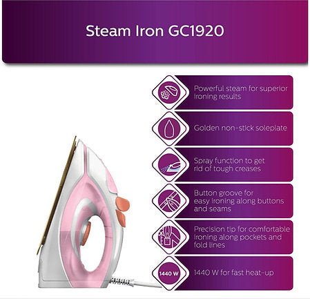 PHILIPS by PHILIPS GC1920/28 1300 W Steam Iron  (Pink)