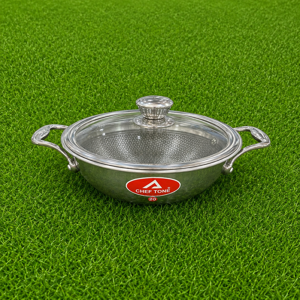 Chef Tone Triply HC Kadhai With Glass Lid Hexa Series