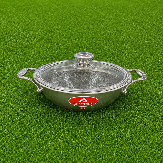 Chef Tone Triply HC Kadhai With Glass Lid Hexa Series