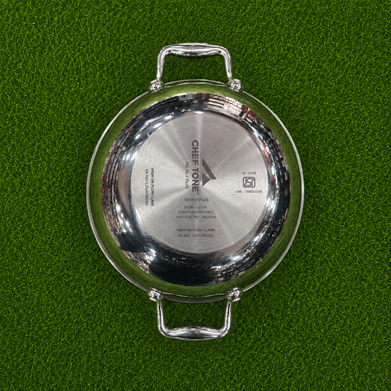 Chef Tone Triply HC Kadhai With Glass Lid Hexa Series