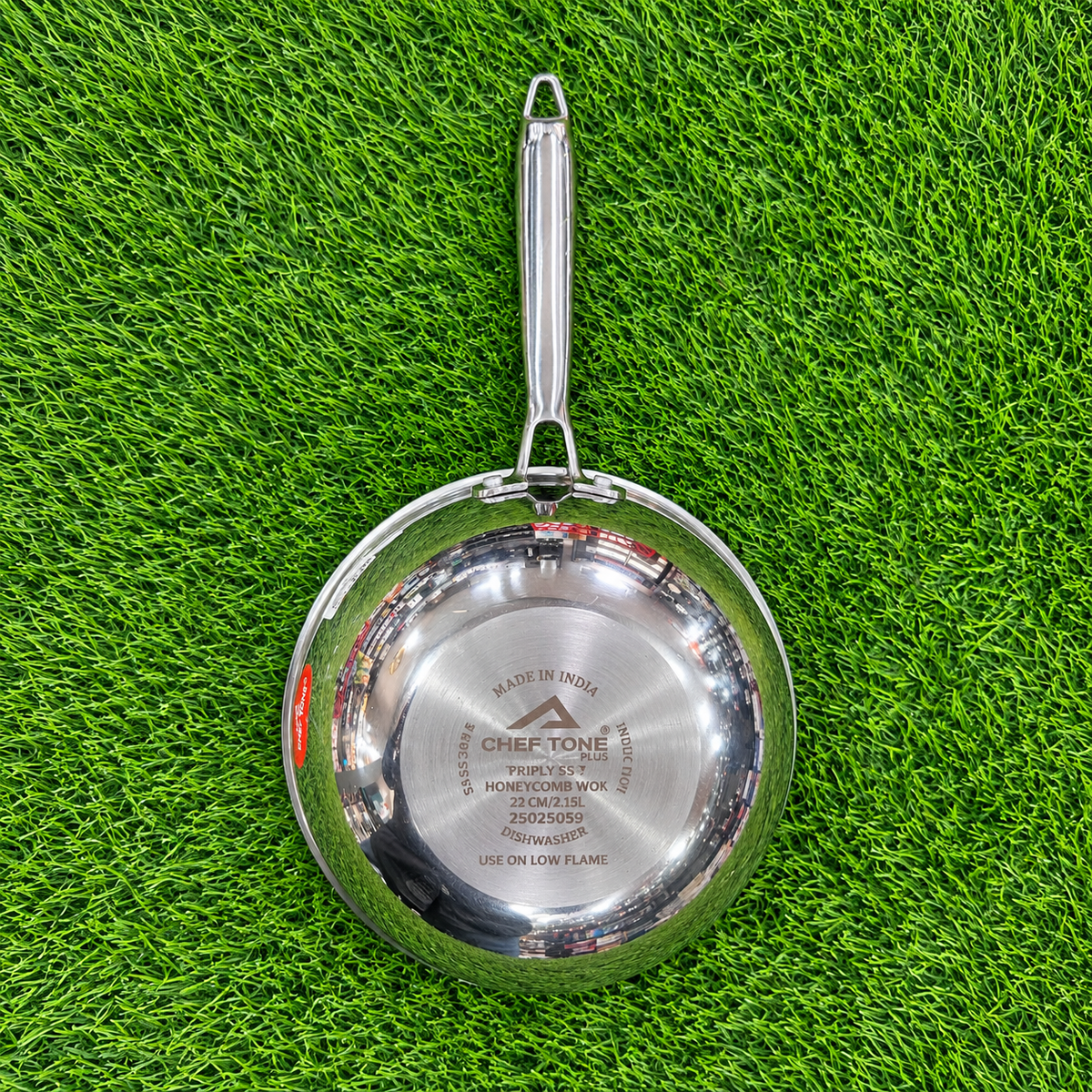 Chef Tone Triply HC Wok With Glass Lid Hexa Series