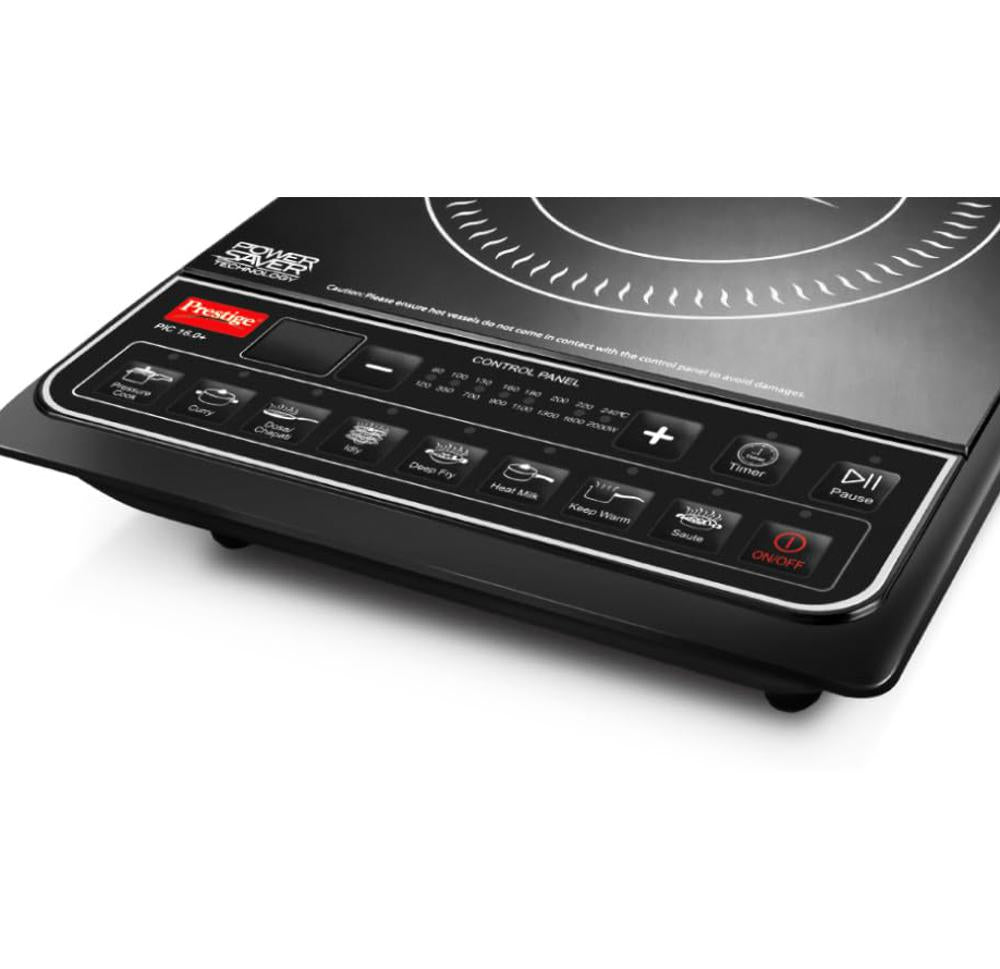 Prestige PIC 16.0 Plus 2000 Watts Induction Cooktop | 4KV Surge Protection | 8 Preset Indian Menu Option with Timer | Soft Touch Button | Easy to clean | Portable | Black |1Y Warranty | BIS