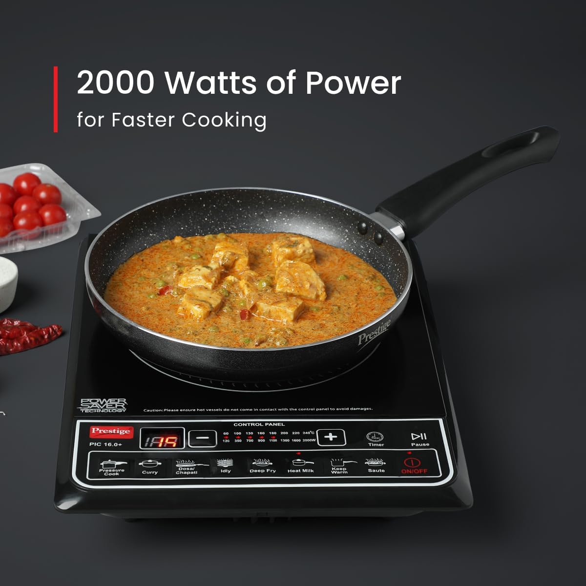 Prestige PIC 16.0 Plus 2000 Watts Induction Cooktop | 4KV Surge Protection | 8 Preset Indian Menu Option with Timer | Soft Touch Button | Easy to clean | Portable | Black |1Y Warranty | BIS