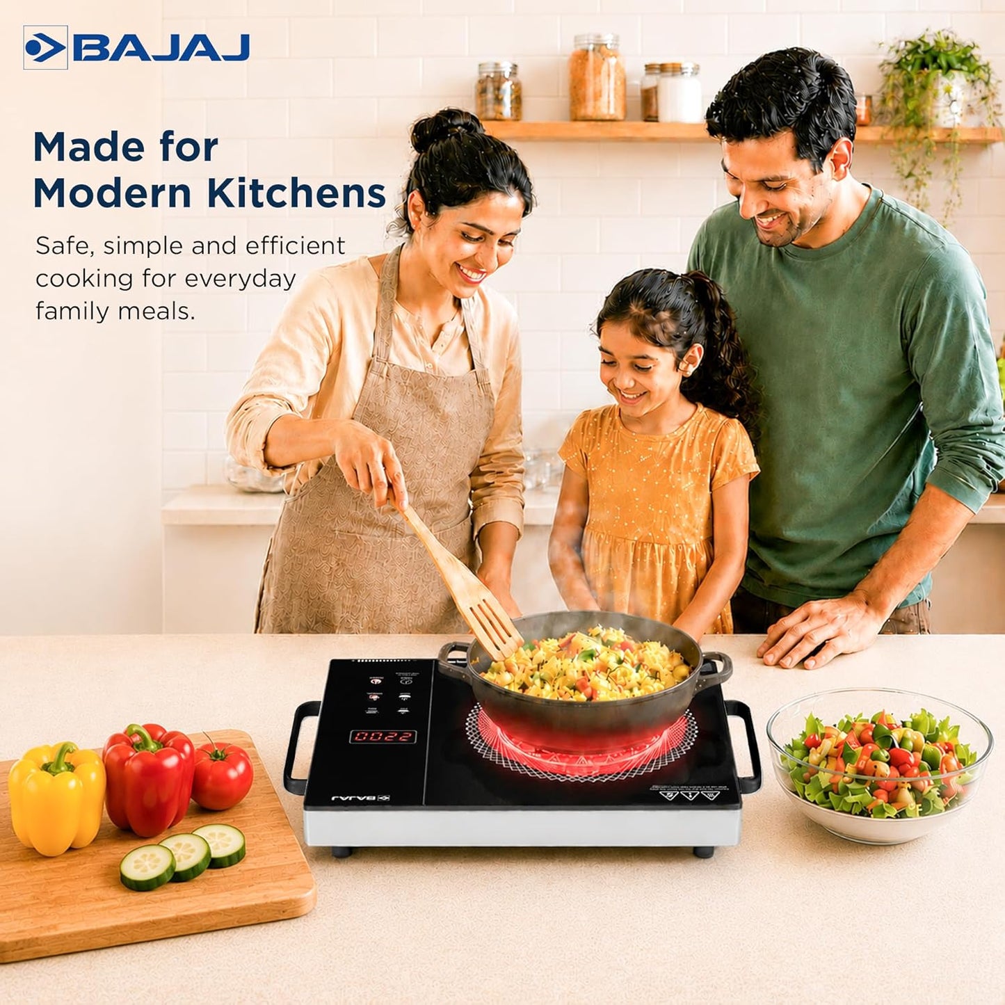 Bajaj IRX 220F Infrared Induction Cooktop | 2200 Watts | 11 Power Level | 3 Preset Menu | Feather Touch Controls | Digital display | 1 Year Warranty 【Black/Silver】