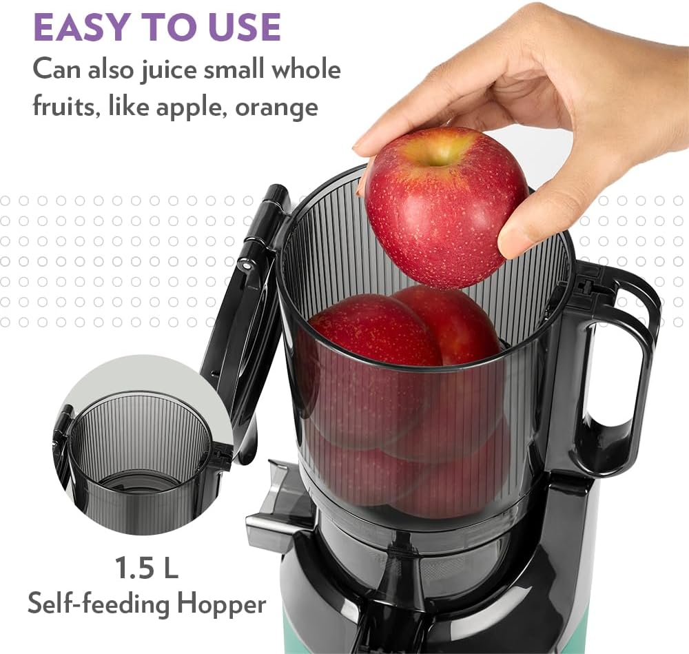 Borosil Vita Rich Cold Press Juicer | 250 Watts, 1.5 L Wide Mouth Hopper, 1 L Jug & Pulp Collector with Anti Drip Tap | Reverse Function for Pulp Cleaner, Auto Cut-Off for Safety | 2 Years Warranty