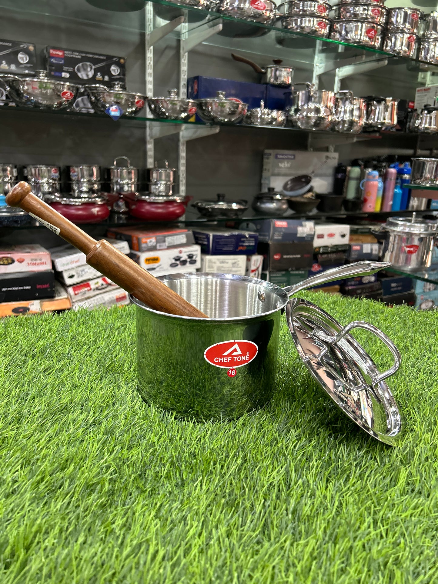 CHEFTONE MUDDE PAN Triply 16 cm / 2.45 Liter Stainless Steel Sauce Pan with SS 304 Lid | Healthy, Non Toxic | Milk Pan/Tea Pan | Induction Friendly | Stay Cool Handle | 5 Year Warranty.Free mudde kol .1 pcs