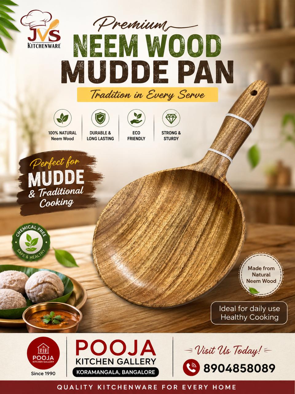 Neem Wood Ragi Mudde Shaper | Traditional Ragi Sangati Maker & Millet Ball Ladle | Heat Resistant & Ergonomic Design | Eco-Friendly, Non-Toxic & Antibacterial Brown