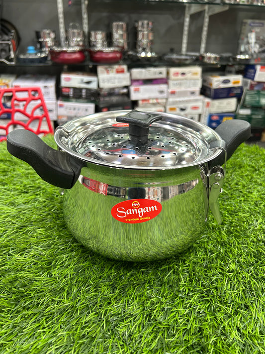 Sangam Rice Cooking Handi/Pot with Straining Lid & Lockable Lid | Ideal for Straining Rice, Noodles, Pasta, Corn & Vegetables | Multipurpose Steamer | 3.0 Liters |Induction Friendly