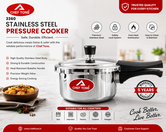 Cheftone Triply Cooker 2.5 ltr induction Base Triply ss 304 with isi