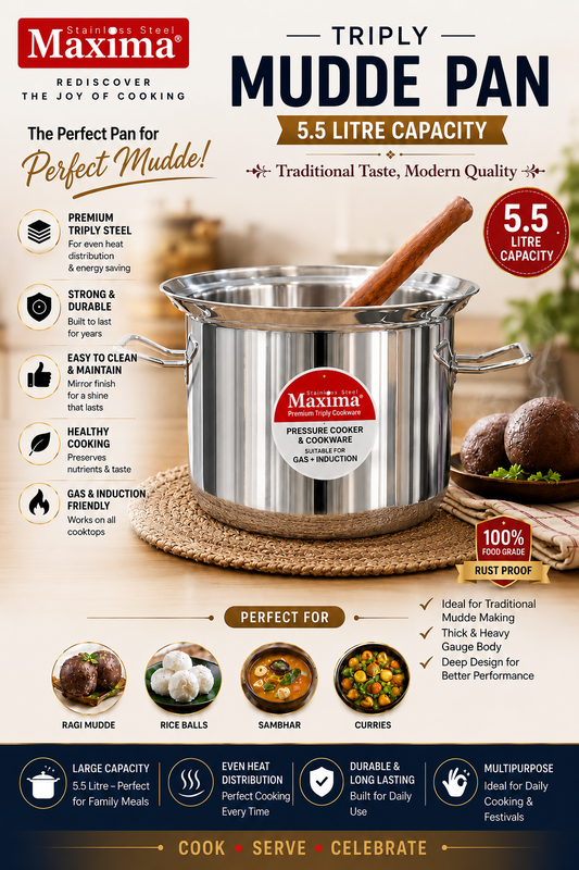 Maxima Annapathiram Combo – 5.5 Litre

Bring home a complete cooking solution with the Maxima Annapathiram Combo. Made from premium stainless steel, this versatile 5.5-litre combo is ideal for everyday family.!