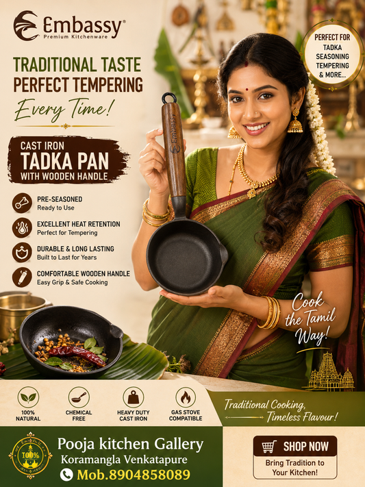 Embassy Cast Iron Tadka Pan with Wooden Handle size-10 cm.!