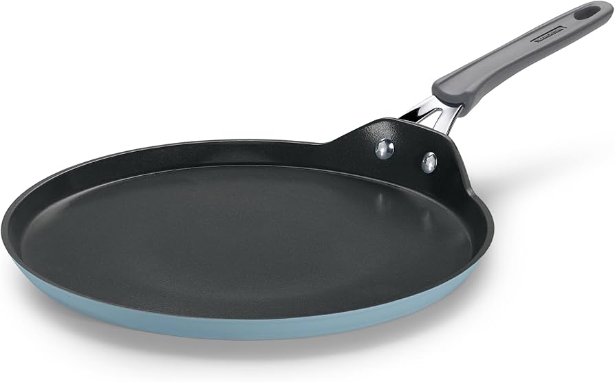 Tramontina Velo 28cm Forged with Ceramic Reinforced Interior Flat Dosa Tawa | Raised Edges | Gas/Induction Cookware | Tawa for Dosa,Uttapam | Stainless Steel Handle | Silicone Grip | Sea Blue