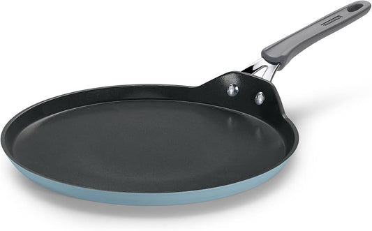 Tramontina Velo 28cm Forged with Ceramic Reinforced Interior Flat Dosa Tawa | Raised Edges | Gas/Induction Cookware | Tawa for Dosa,Uttapam | Stainless Steel Handle | Silicone Grip | Sea Blue