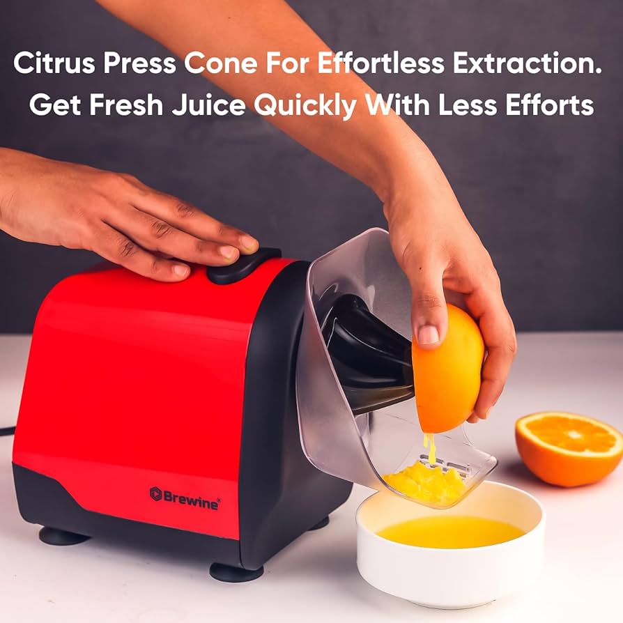 Brewine 2-in-1 Coconut Scraper & Citrus Juicer with Dual Speed Settings, Cooling Fan for Ventilation, Stainless Steel Scraping Blade, Splash Guard, Super Suction Feet for Stability, Red, 200 Watts