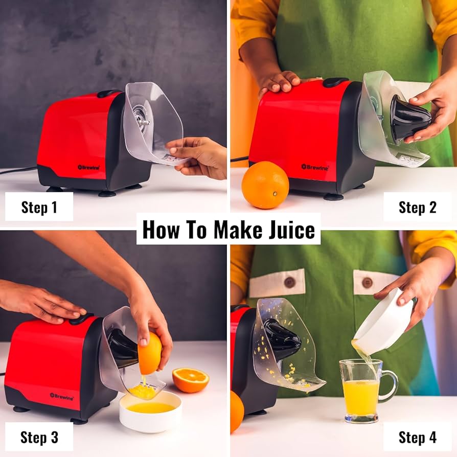 Brewine 2-in-1 Coconut Scraper & Citrus Juicer with Dual Speed Settings, Cooling Fan for Ventilation, Stainless Steel Scraping Blade, Splash Guard, Super Suction Feet for Stability, Red, 200 Watts