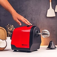 Brewine 2-in-1 Coconut Scraper & Citrus Juicer with Dual Speed Settings, Cooling Fan for Ventilation, Stainless Steel Scraping Blade, Splash Guard, Super Suction Feet for Stability, Red, 200 Watts