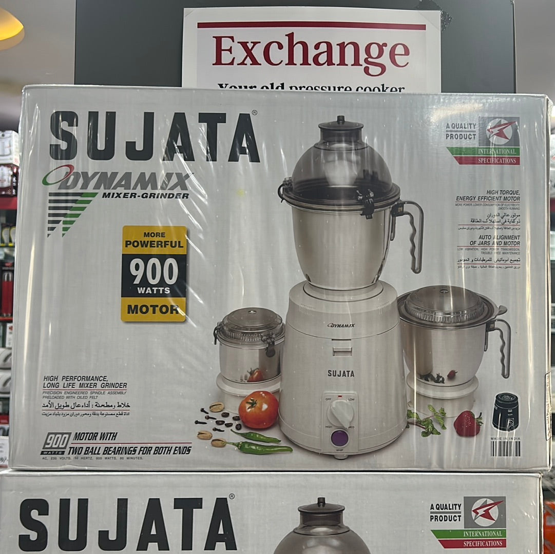 Sujata Dynamix DX Mixer Grinder, 900W, 3 Jars (White,Plastic)
