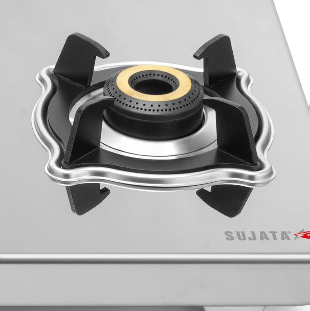 Sujata Robusto Gas Stove 3 Burners Steel | 9 Years Warranty, ISI Certified | 3 Burner Gas Stove Stainless Steel, Jumbo Brass Burner, LPG Ready & PNG Compatible (Steel Finish) Manual