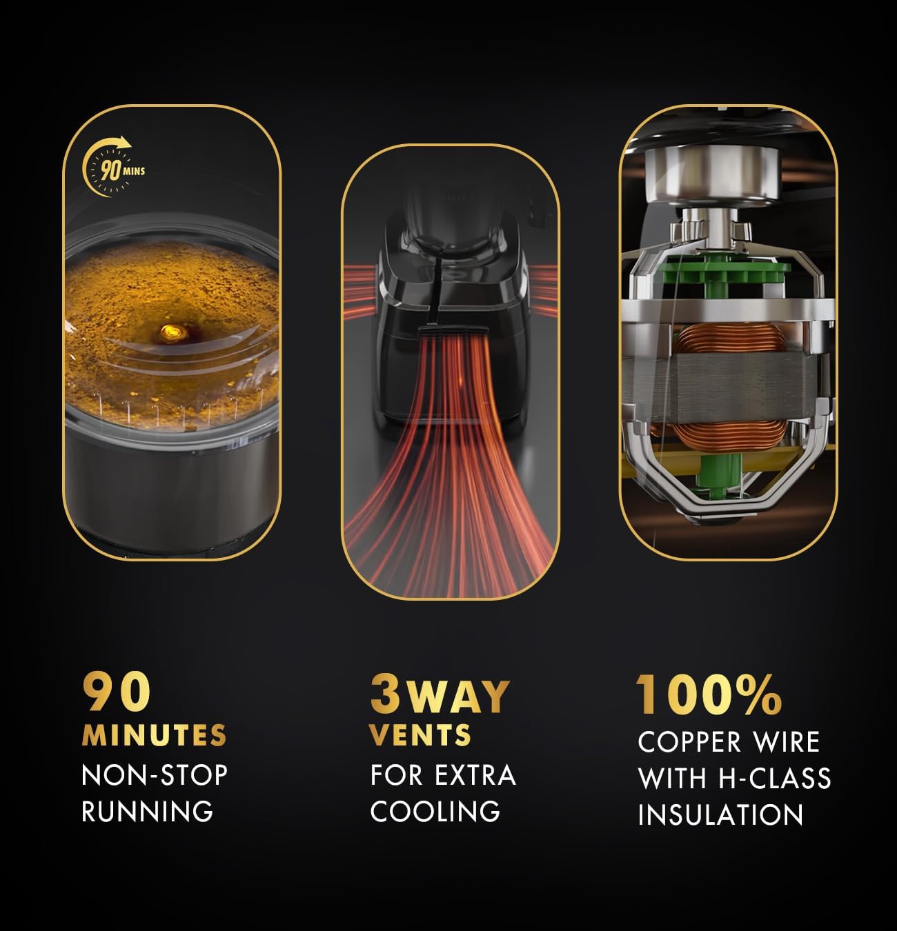 Sujata MG03 Mixer Grinder|1000 Watts Double Ball Bearing Motor|24000 RPM|Non-Stop 90 Mins Running|4 Jars including 1750ml Blender with Coconut Milk Extractor, 1500ml, 1000ml, 500ml Jar| (Black)